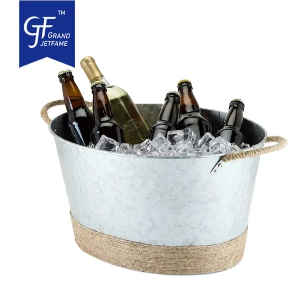 Wholesale Rope Wrapped Farmhouse Ice Metal Beverage Wine Bottle Bucket Tub