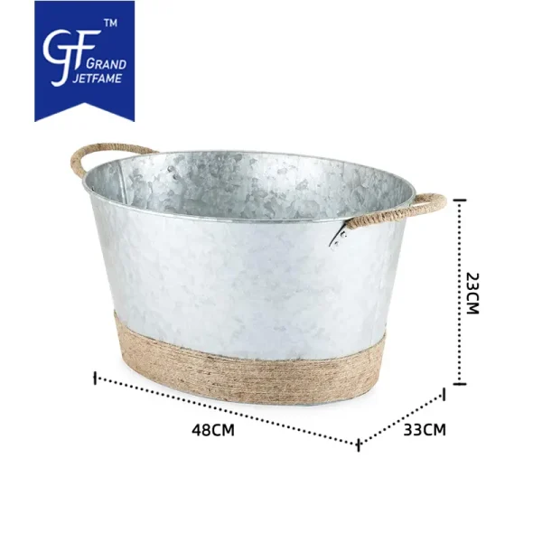 Wholesale Rope Wrapped Farmhouse Ice Metal Beverage Wine Bottle Bucket Tub2