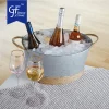 Wholesale Rope Wrapped Farmhouse Ice Metal Beverage Wine Bottle Bucket Tub4