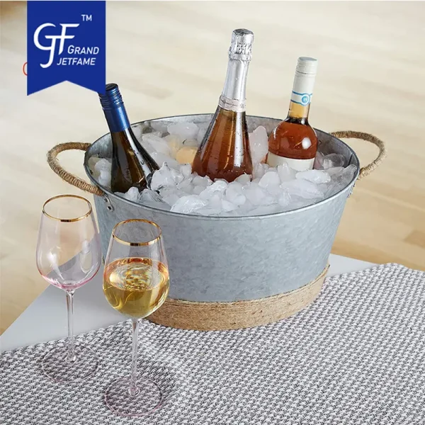 Wholesale Rope Wrapped Farmhouse Ice Metal Beverage Wine Bottle Bucket Tub4