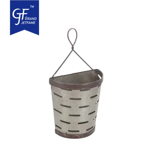 Galvanized Metal Wall Planter Olive Bucket Hanging Wall Vase Planter4