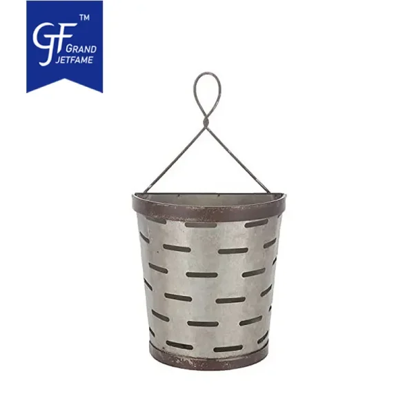 Galvanized Metal Wall Planter Olive Bucket Hanging Wall Vase Planter