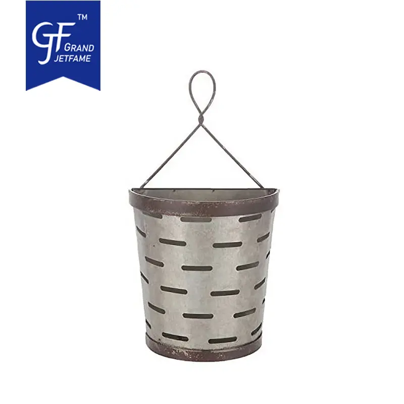 Galvanized Metal Wall Planter Olive Bucket Hanging Wall Vase Planter