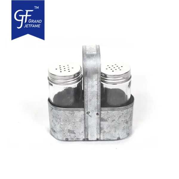 Wholesale Galvanized Salt Pepper Shakers Container With Padded Caddy4