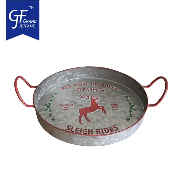 Galvanized Round Serving Tray Christmas