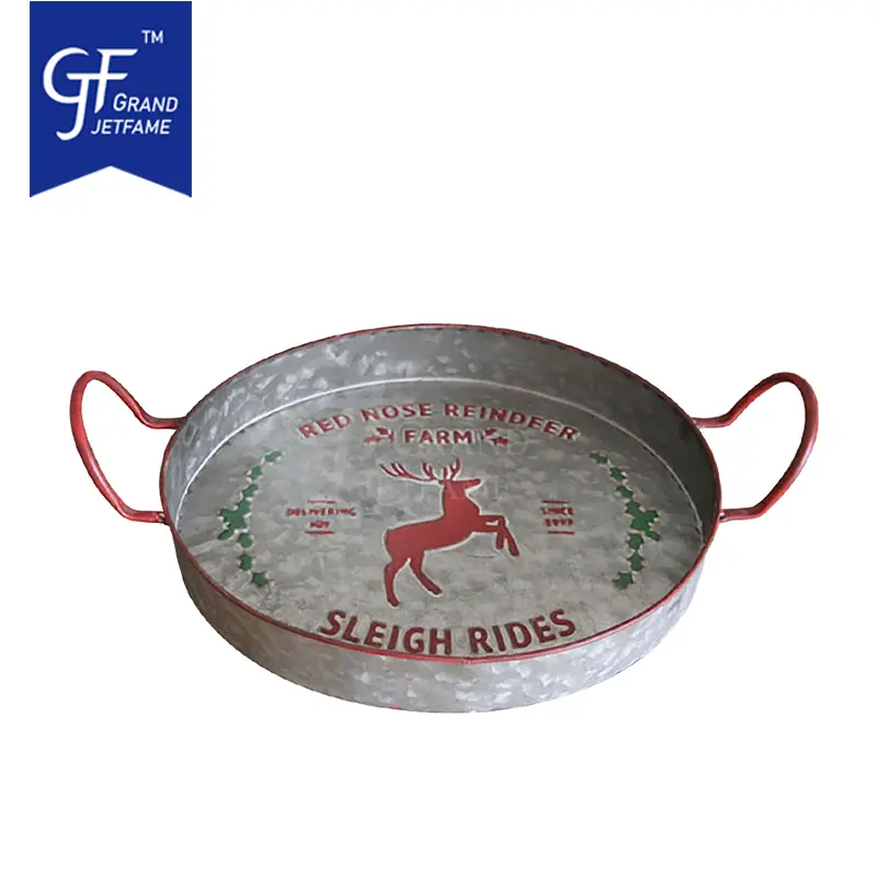 Galvanized Round Serving Tray Christmas