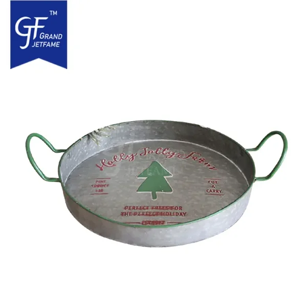 Galvanized Round Serving Tray Christmas1
