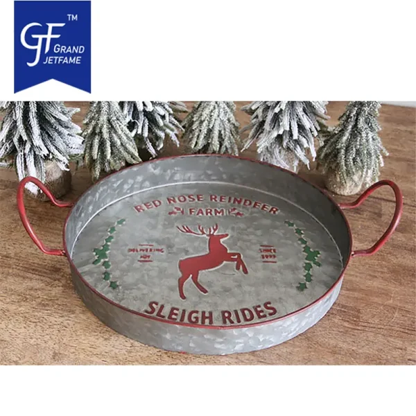 Galvanized Round Serving Tray Christmas2