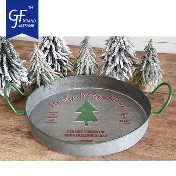 Galvanized Round Serving Tray Christmas3