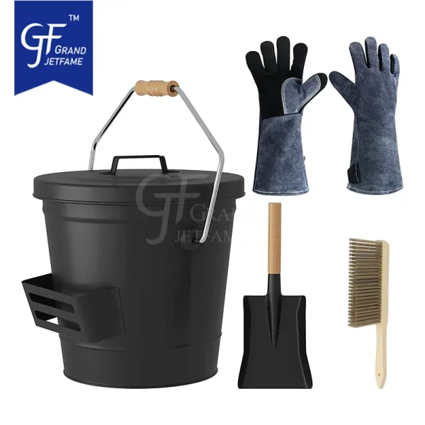 Black metal ash Bucket with lid and Shovel set