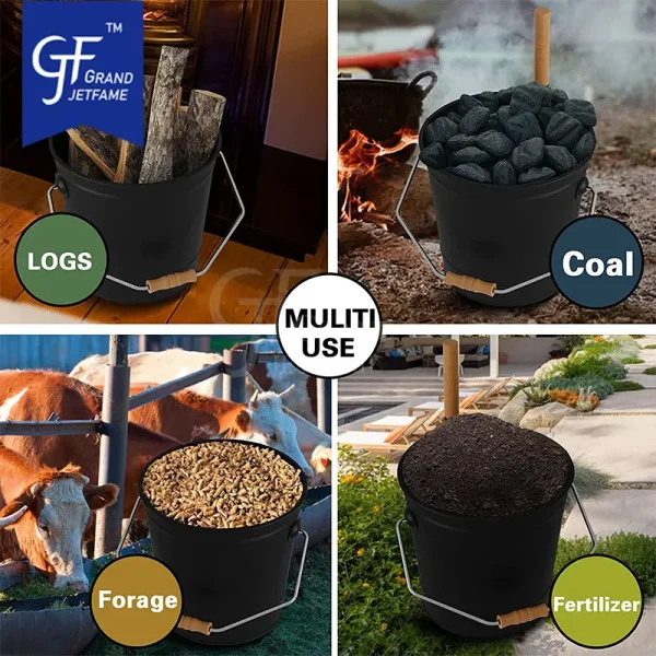 Black metal ash Bucket with lid and Shovel set2
