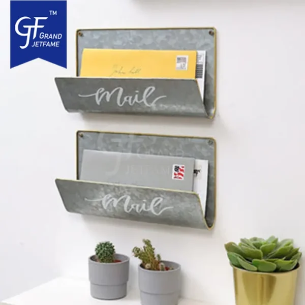 Wall Mounted Galvanized Metal, Brass Trim Mail Sorter Letter Holder Organizers3