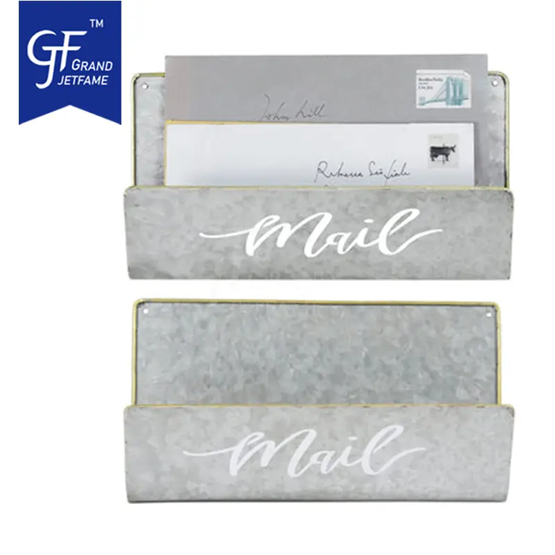 Wall Mounted Galvanized Metal, Brass Trim Mail Sorter Letter Holder Organizers