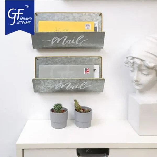 Wall Mounted Galvanized Metal, Brass Trim Mail Sorter Letter Holder Organizers4