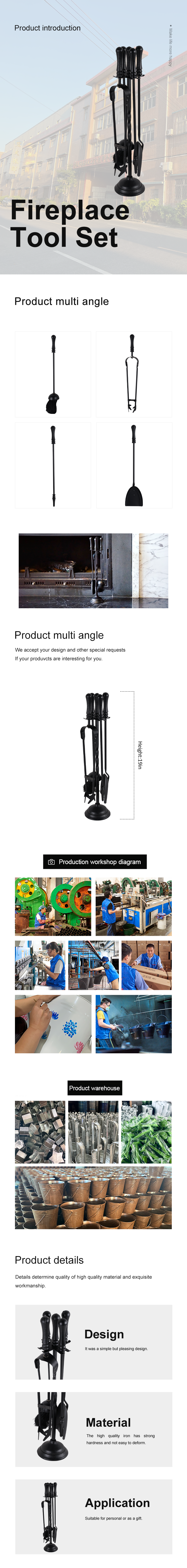 19 inch Heavy Duty Steel Fireplace Tool Set