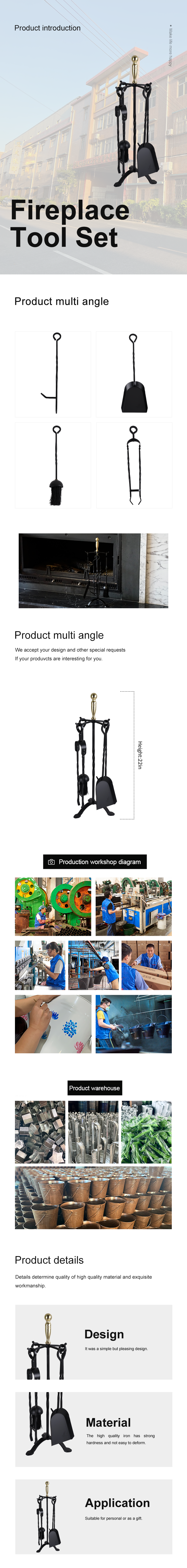 22 inch Heavy Duty Steel Fireplace Tool Set