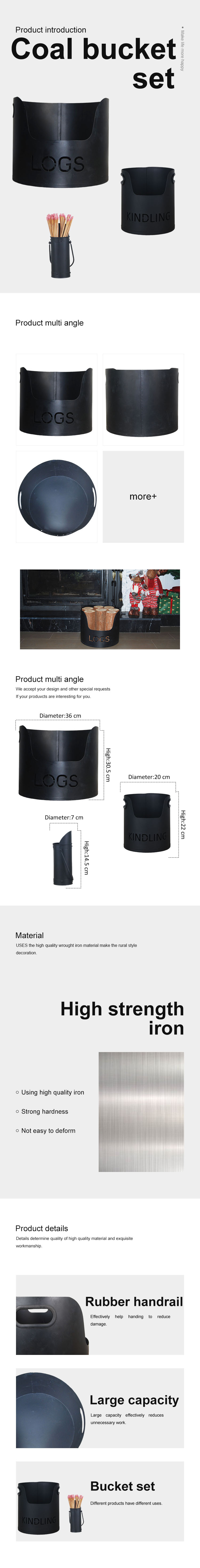High quality metal firewood tools bucket black iron coal ash bucket fireside metal storage set