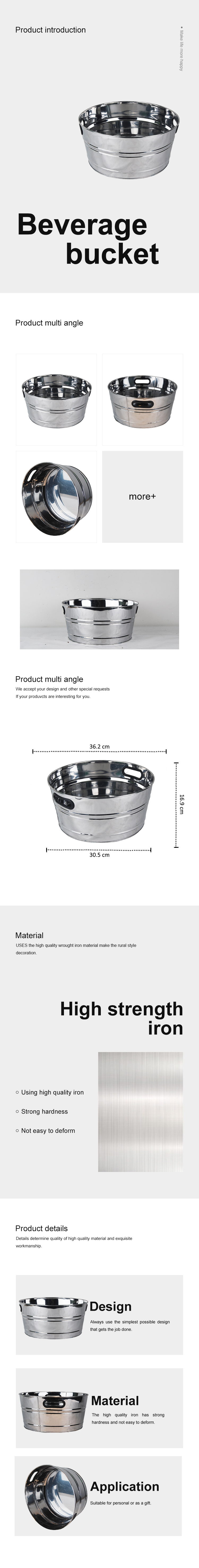 Round Metal Beverage Tub Stainless Steel Ice Bucket Beer Bottle Drink Cooler