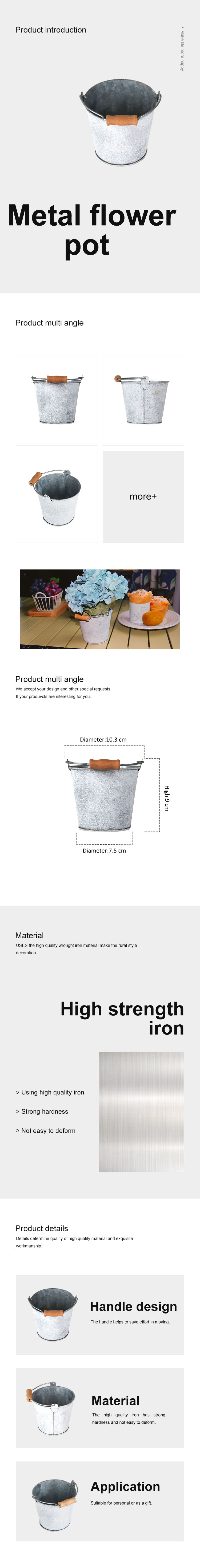 Galvanized storage bucket with Handle Desktop buckets