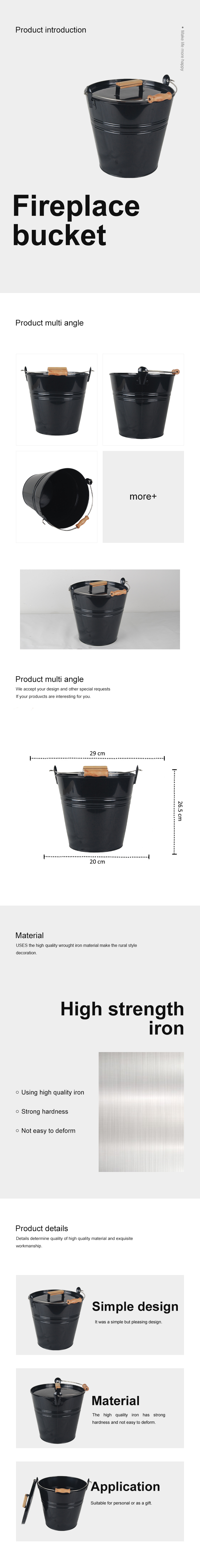 Fireplace ash buckets with lid Fireside accessories Metal ash container