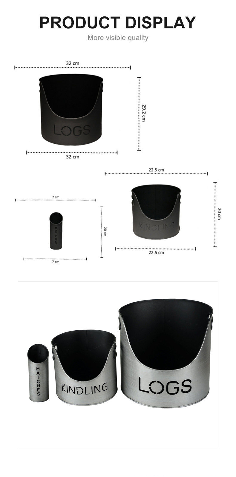 High Quality Metal Firewood Tools Bucket Black Iron Coal Ash Bucket Fireside Metal Storage Set