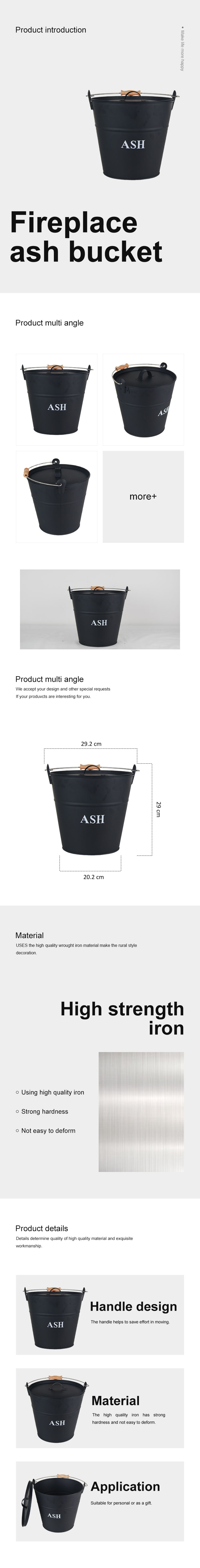Coal Bucket & Lid black Metal Ash Tidy Bin Coal Carrier Fire Log Burner Kindling ash bucket with lid