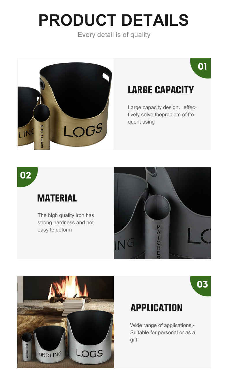 High Quality Metal Firewood Tools Bucket Black Iron Coal Ash Bucket Fireside Metal Storage Set