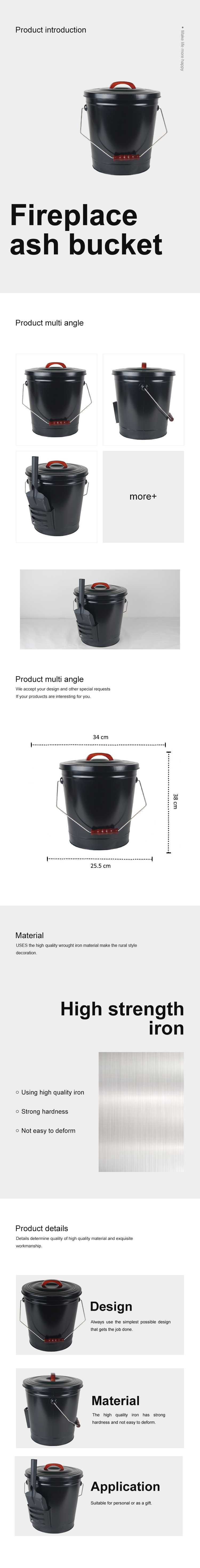 Ash container Fireplace ash buckets Fireside accessories Pallet storage buckets