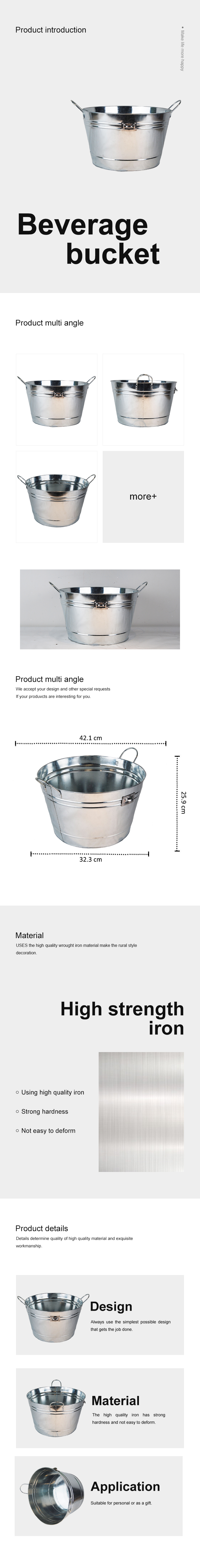 Round Metal Beverage Tub Galvanized Ice Bucket Beer Wine Drinks Cooler