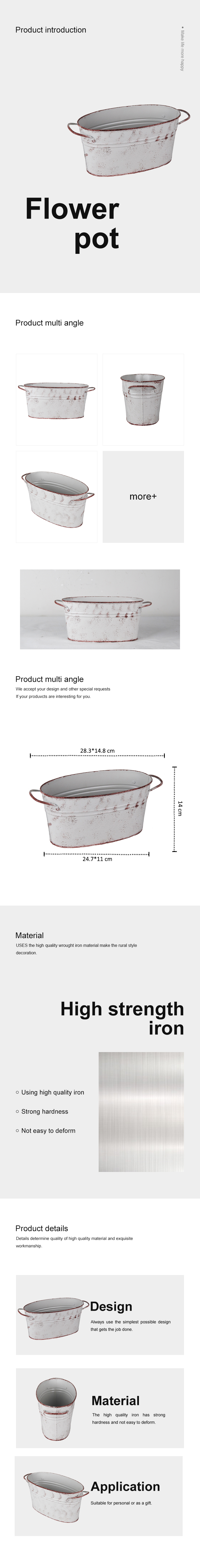 Oval Galvanized flower pot for garden metal Planter Pots for party and home decor