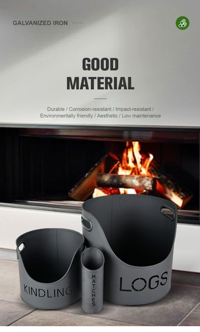 High Quality Metal Firewood Tools Bucket Black Iron Coal Ash Bucket Fireside Metal Storage Set
