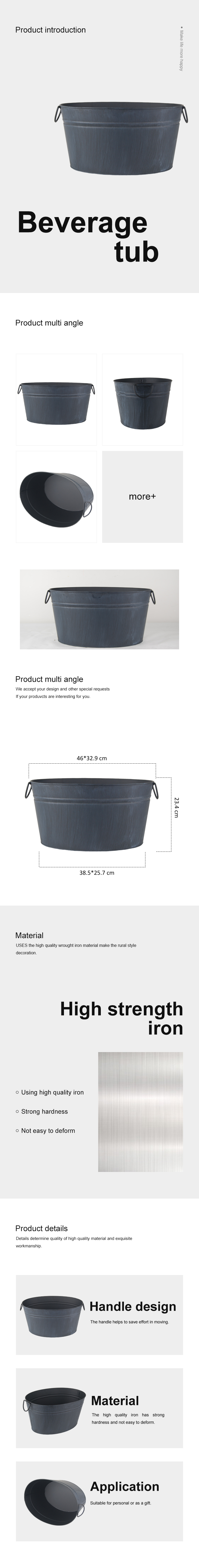 Metal Beverage Tub Ice Bucket Oval Cooler for Beer Wine Ice and Drinks