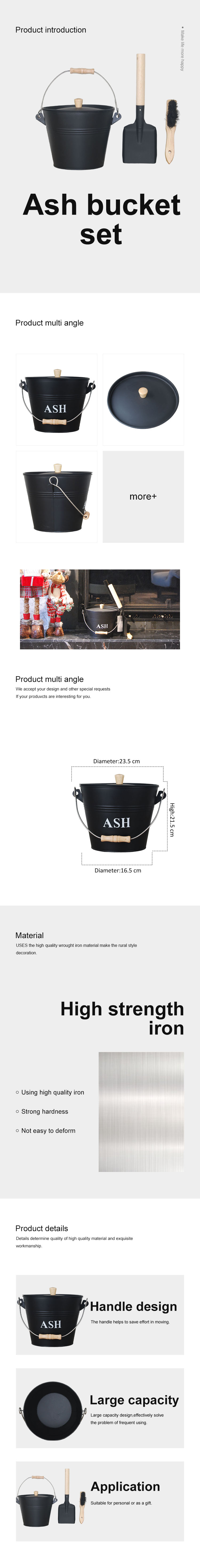 Ash bucket set Bucket with Lid Shovel & Hand Broom Tool Set Accessories for Fireplace Indoor and Outdoor Fireside accessories