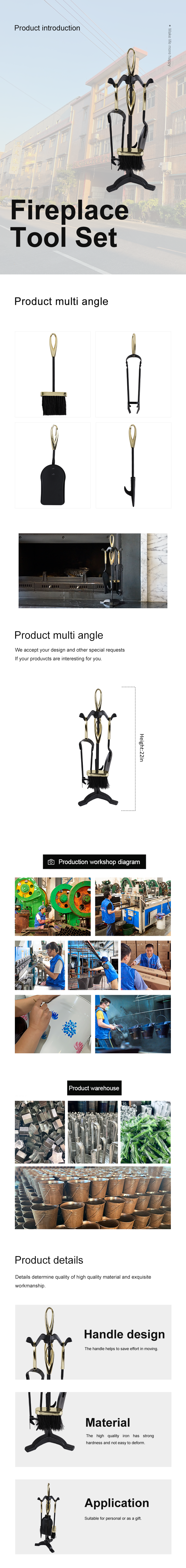 Fire Place Set Tools Indoor Fireside Accessories Large Outdoor Holder Fire Kit with Poker Shovel Tongs Brush, Stand