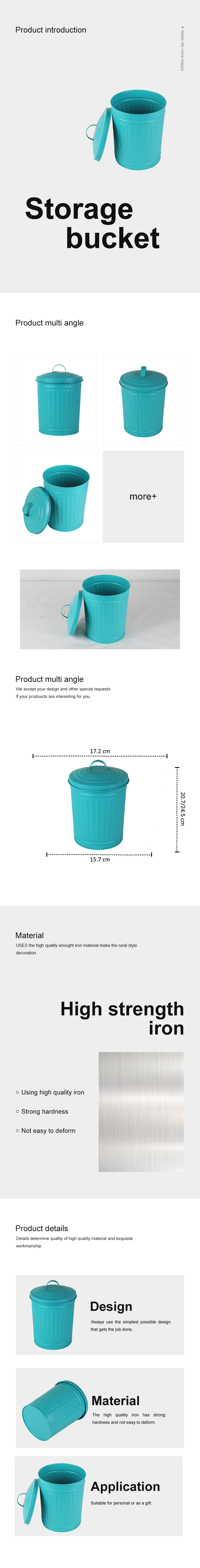Metal Trash Can Bucket Decorative Garbage Waste Basket with Lid Desktop Rubbish Bin