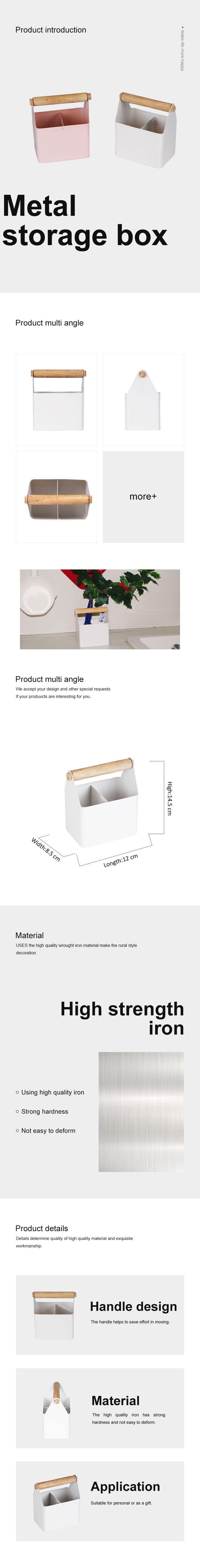 Metal Storage Caddy with Wooden Handle Utensil Holder Pen Organizer