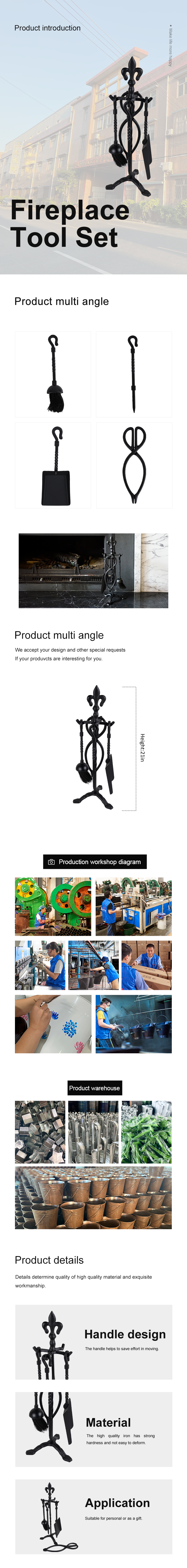 21 inch Fireplace tools set Heavy Duty Steel Fireplace Tool Set 4 pieces fireplace accessories