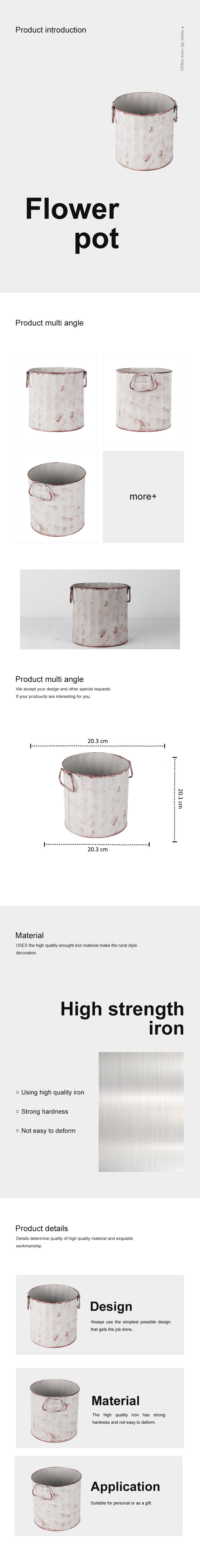 Metal Flowerpot with Handle Rustic and effect hand make for decor home garden party galvanized flower pot