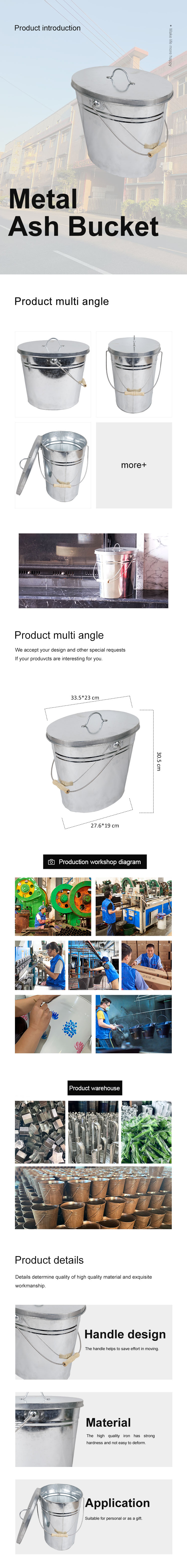 15L galvanized ash bucket Fireplace buckets Oval shape