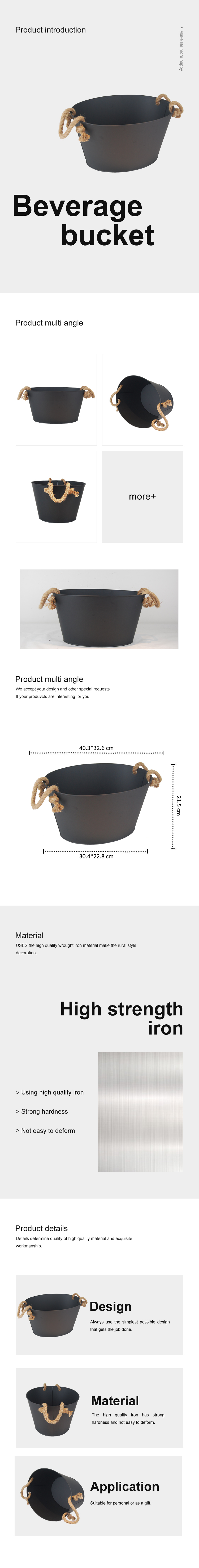Metal Oval Beverage Tub with Rope Handles Ice bucket for Parties Bar Home Beer Bottle Drink Cooler