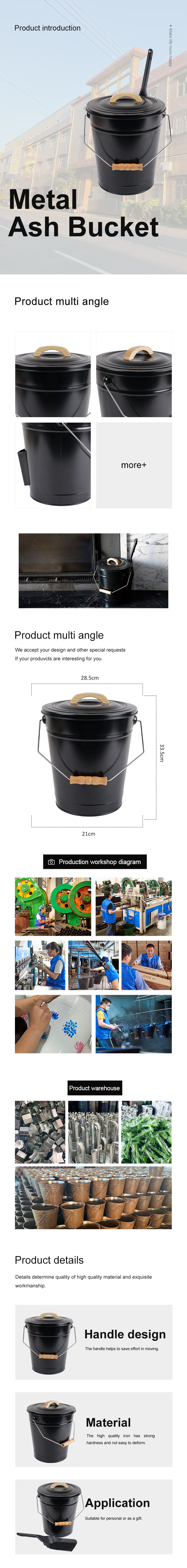 New arrival Fireplace metal ash bucket with Shovel Fireside Accessories Wooden handle
