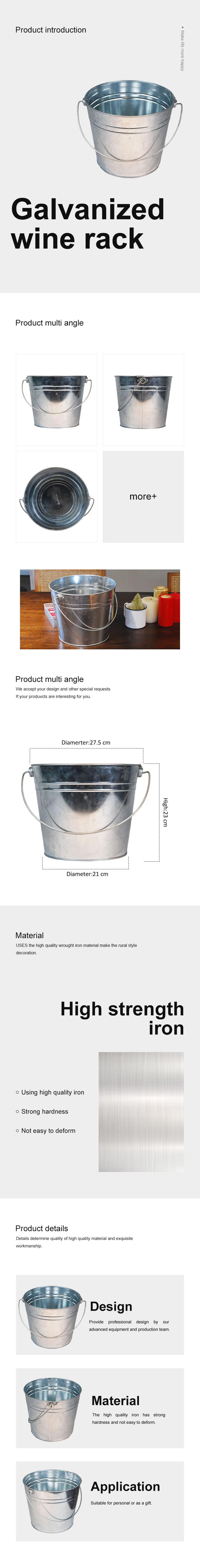 27.5cm Large Capacity Galvanized Candle Bucket Garden Backyard Patio Balcony Camping Picnic Metal Bucket