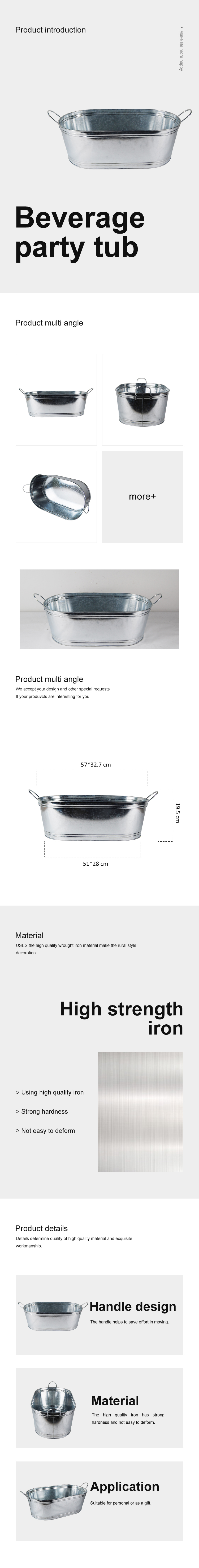 Oval Metal Beverage Tub High-capacity galvanized Ice Buckets
