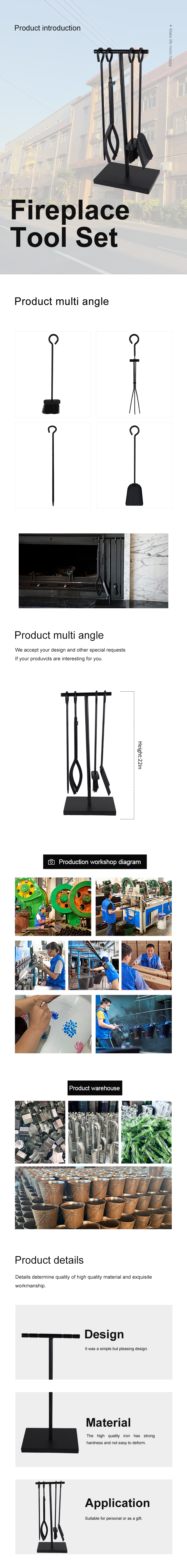 21 inch Heavy Duty Steel Fireplace Tool Set