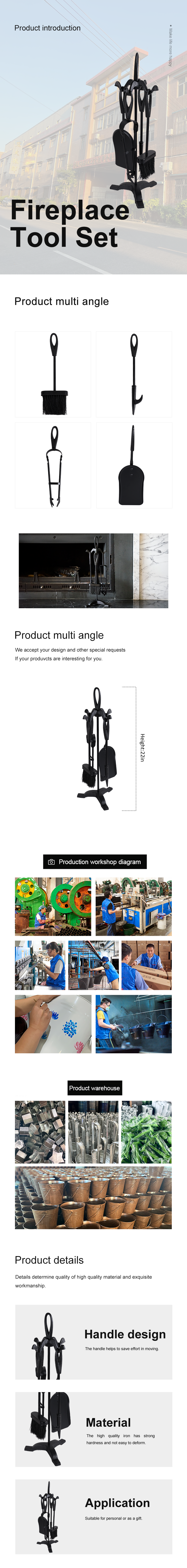 Metal fireplace tool set fireside 22in Cast Iron Indoor Fireside Accessories Large Fire Place Tool Set Outdoor Holder Fire Kit