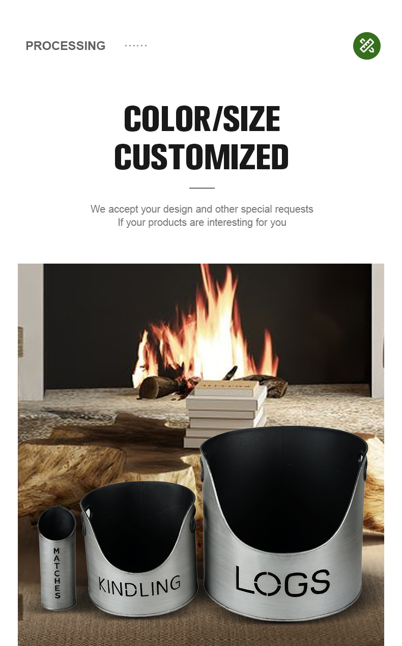 High Quality Metal Firewood Tools Bucket Black Iron Coal Ash Bucket Fireside Metal Storage Set